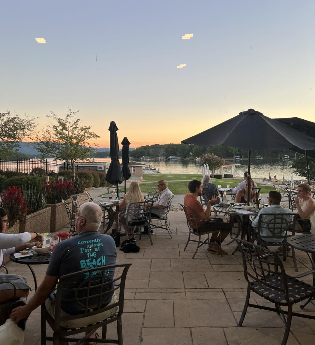 The Landing Restaurant has a patio overlooking the lake, perfect for having dinner while watching the sunset!